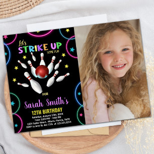 Black Colours Rainbow Photo Bowling Birthday Invitation