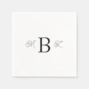 Black Combo Font Monogram White Wedding Cocktail  Napkin