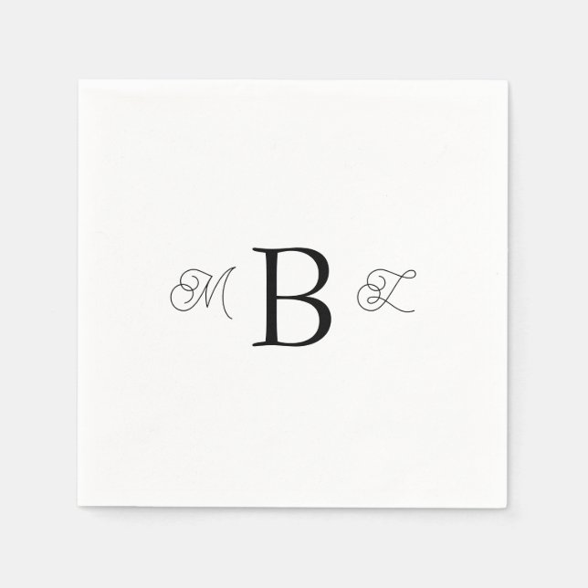 Black Combo Font Monogram White Wedding Cocktail  Napkin (Front)