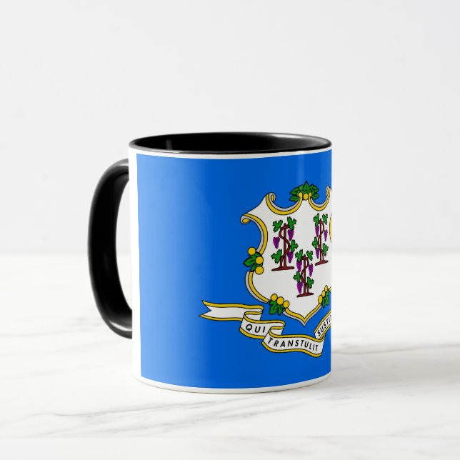 Black Combo Mug with flag of Connecticut, USA (Front Left)