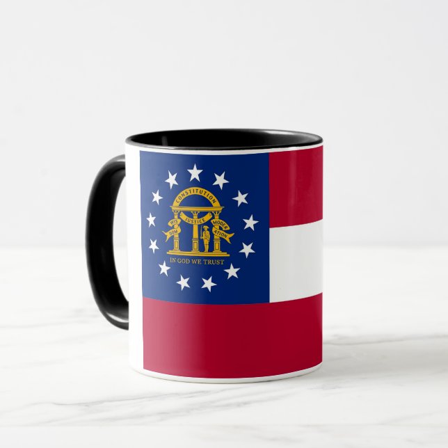 Black Combo Mug with flag of Georgia, USA (Front Left)