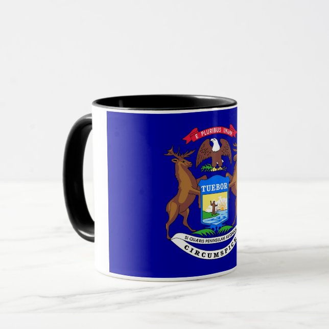 Black Combo Mug with flag of Michigan, USA (Front Left)