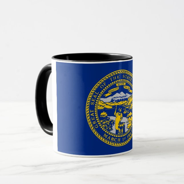 Black Combo Mug with flag of Nebraska, USA (Front Left)