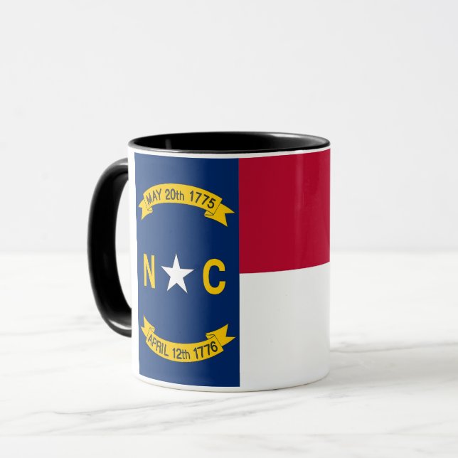 Black Combo Mug with flag of North Carolina, USA (Front Left)