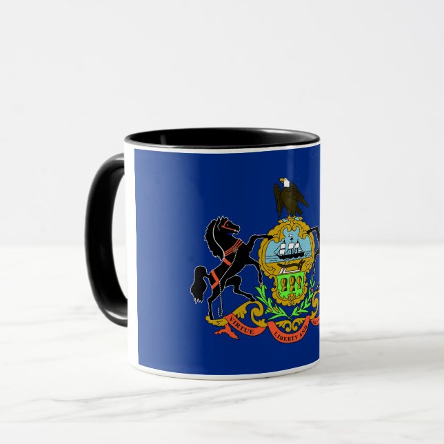 Black Combo Mug with flag of Pennsylvania, USA (Front Left)