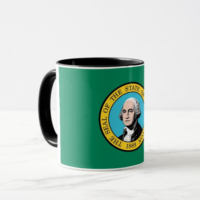 Black Combo Mug with flag of Washington State, USA (Front Left)