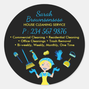 Black Commercial Janitorial Maid House Cleaner Classic Round Sticker