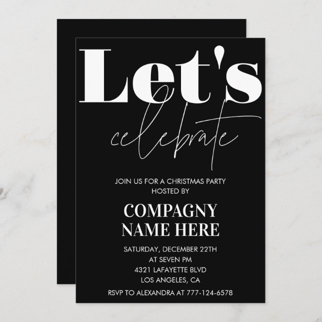 Black Company Christmas Party  Let's celebrate Invitation (Front/Back)