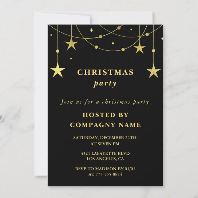 Black Company Christmas Party  Party Gold Stars Invitation (Front)