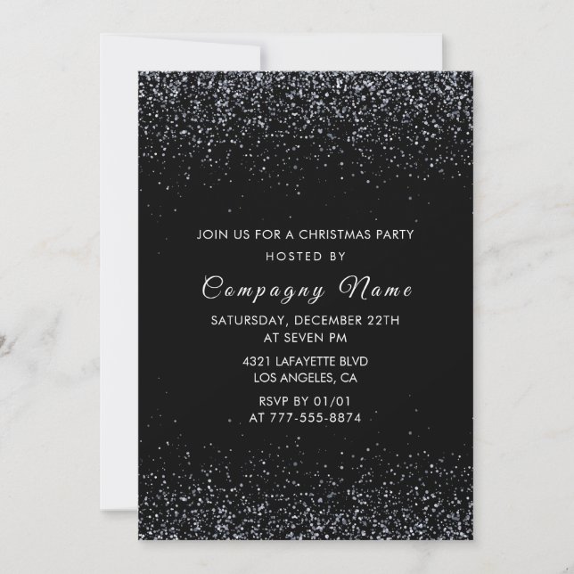 Black Company Christmas Party Silver Glitter Invitation (Front)