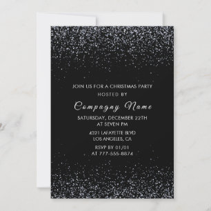 Black Company Christmas Party Silver Glitter Invitation