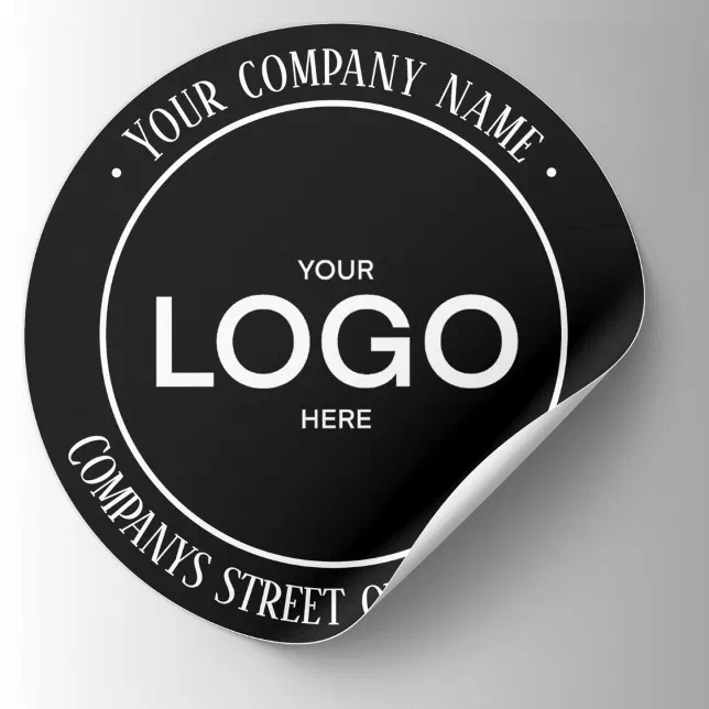 Black Company logo and address Classic Round Sticker | Zazzle