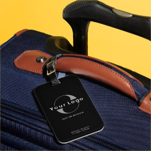 Black Company logo Business brand Leather strap Luggage Tag