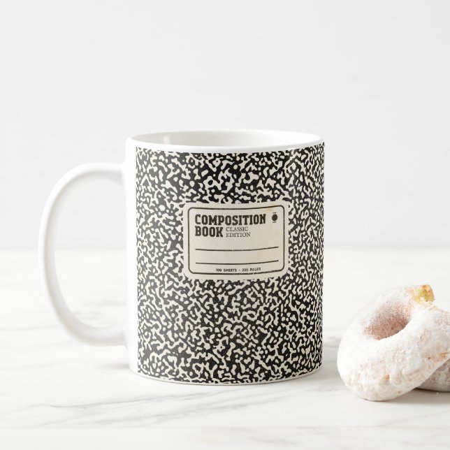 Black Composition Notebook Coffee Mug (With Donut)