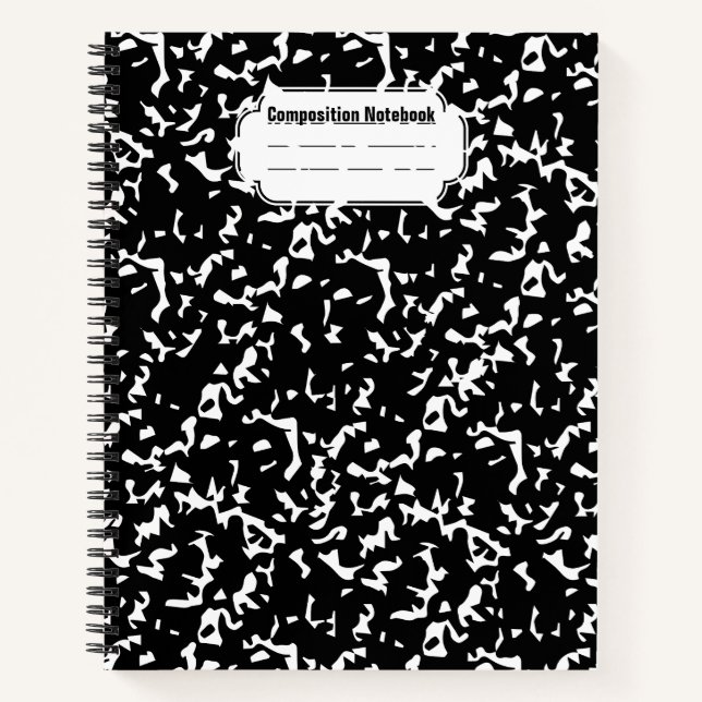 black composition spiral notebook (Front)