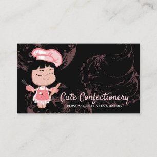 Black Confectionery Baker Girl Pastry Chef Business Card