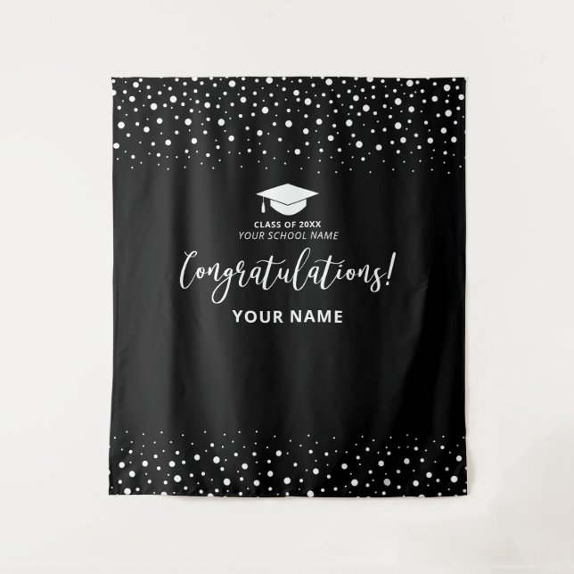 Black Confetti Congratulation Graduation Tapestry (Front)