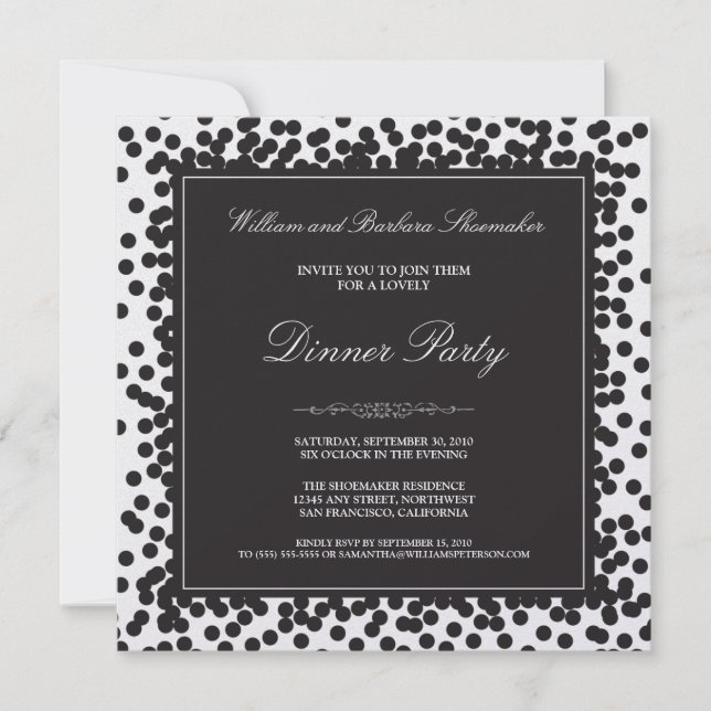 Black Confetti Dinner Party Invitation (Front)
