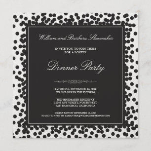 Black Confetti Dinner Party Invitation