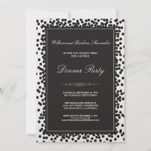 Black Confetti Dinner Party Invitation
