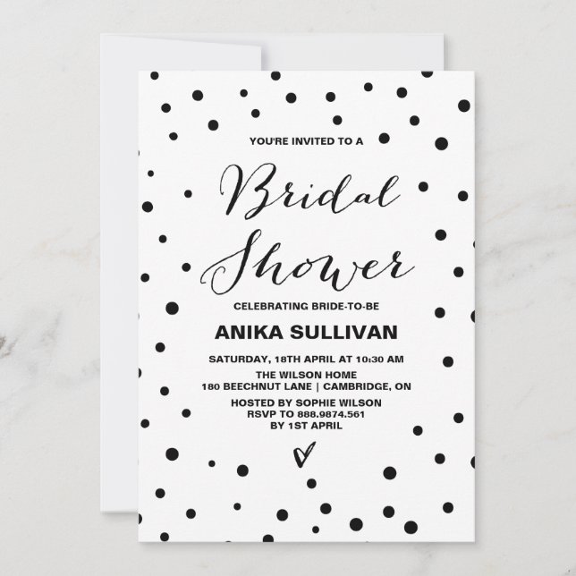 Black Confetti Dots Bridal Shower Invitation (Front)