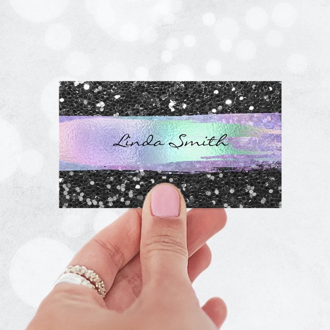Black Confetti Glitter Iridescent Brush Strokes Business Card (Black Confetti Glitter Iridescent Brush Strokes Business Card)