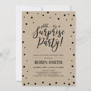 Black Confetti & Kraft Surprise Retirement Party Invitation