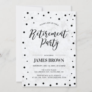 Black Confetti & Marble   Modern Retirement Party Invitation