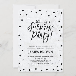 Black Confetti & Marble Surprise Retirement Party Invitation