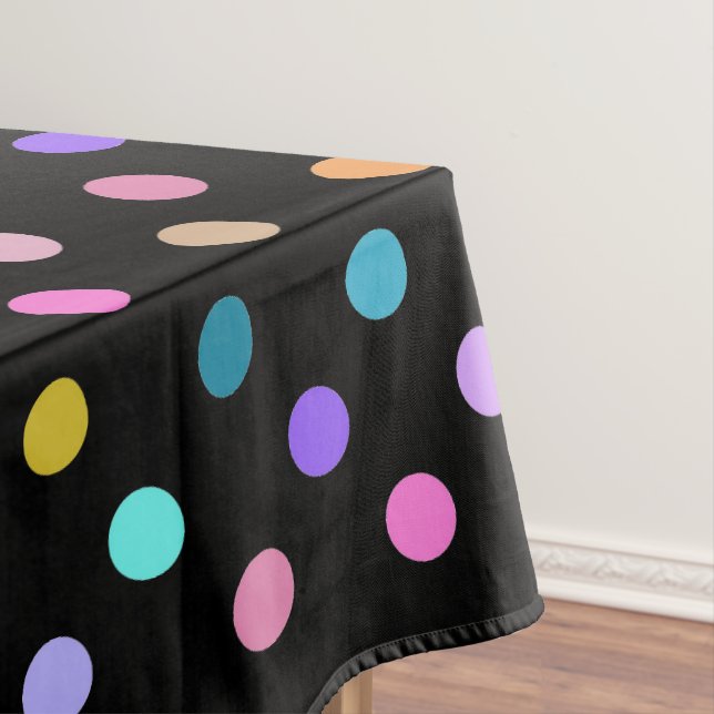Black confetti polka dots colourful table cloth (In Situ)