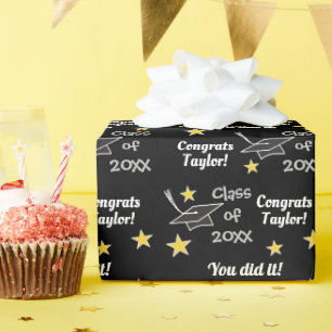 Black Congrats Grad Custom Year Add Name Wrapping Paper