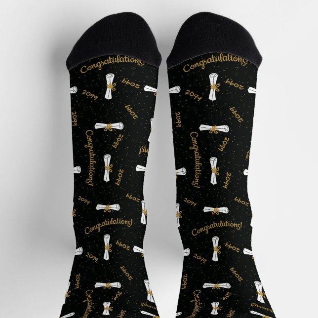 Black Congratulations Diploma Class Year Socks (Top)
