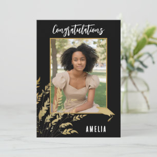 Black Congratulations Gold Foliage Graduate Photo Card