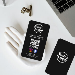 Black Connect With Us QR Code Logo Social Media  Business Card
