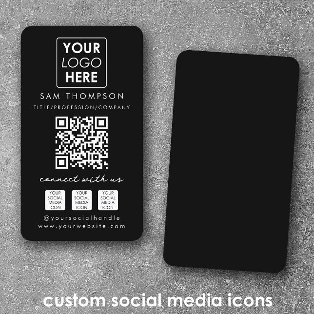 Black Connect with Us Social Media QR Code Logo Business Card (Black Connect with Us Social Media QR Code Logo Business Card)