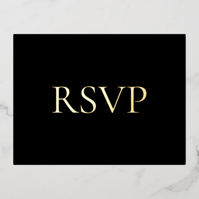 Black Contemporary Luxe Wedding RSVP Foil Holiday Postcard (Front)