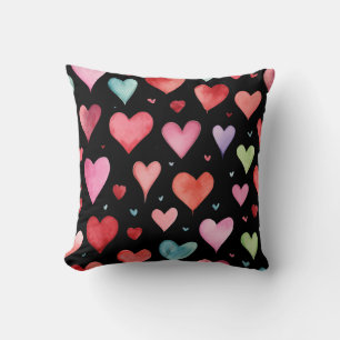 Black Contemporary Nursery Heart Pattern Cushion