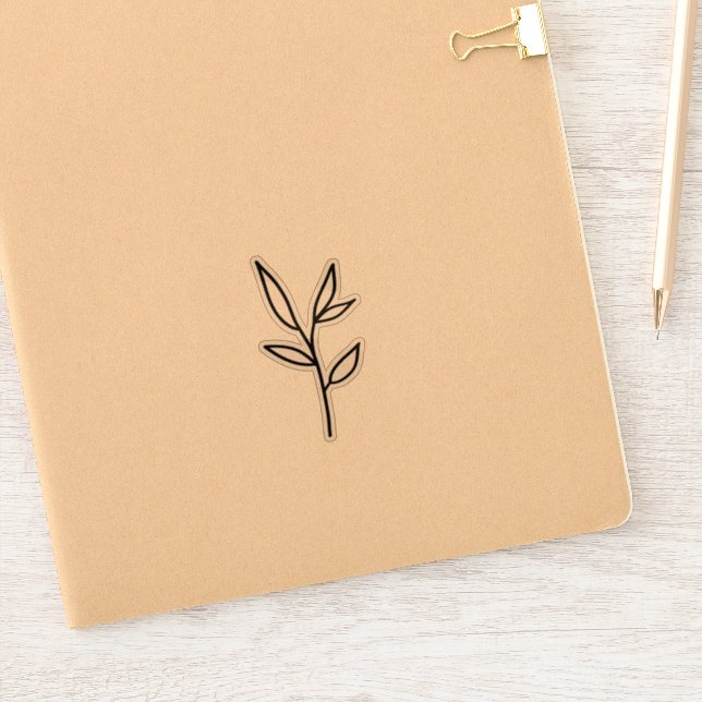 Black Contour Leaf Sprig Transparent (Notebook)
