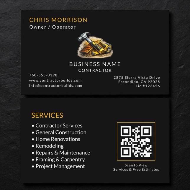 Black Contractor Services QR Code Business Card (Creator Uploaded)