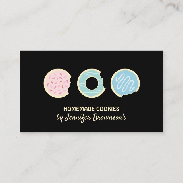 Black Cookies Doughnuts Sweet Treats Business Card (Front)