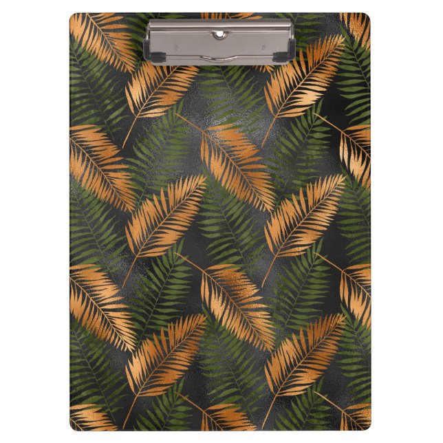 Black Copper Brown Palm Tree Leaf Glam Tropical Clipboard (Front)