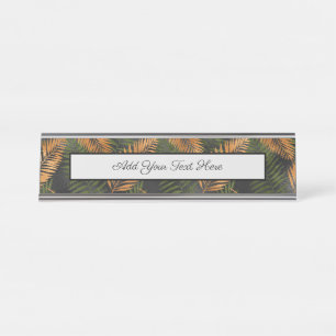 Black Copper Brown Palm Tree Leaf Glam Tropical Desk Name Plate