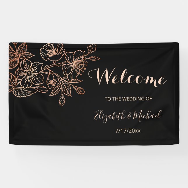 Black Copper Floral | Goth Wedding Welcome Banner (Horizontal)