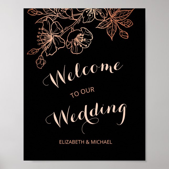 Black Copper Floral | Gothic Wedding Welcome Poster (Front)