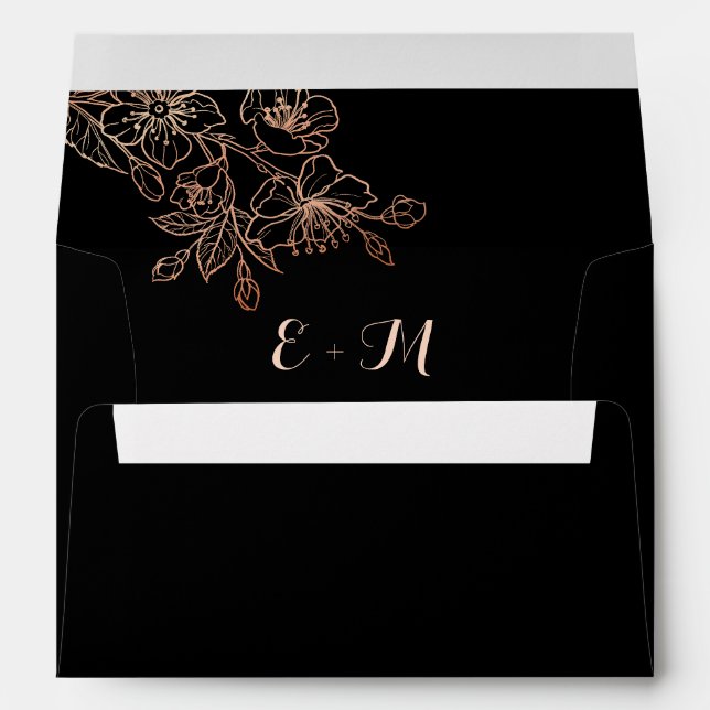 Black Copper Floral Monogram | Gothic Wedding Envelope (Back (Bottom))