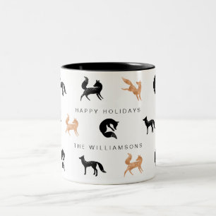 Black & Copper Holiday Woodland Forest Foxes Two-Tone Coffee Mug