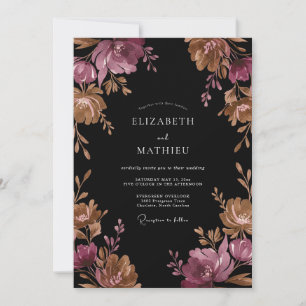 Black Copper Ranunculus Eucalyptus Wedding Invitation