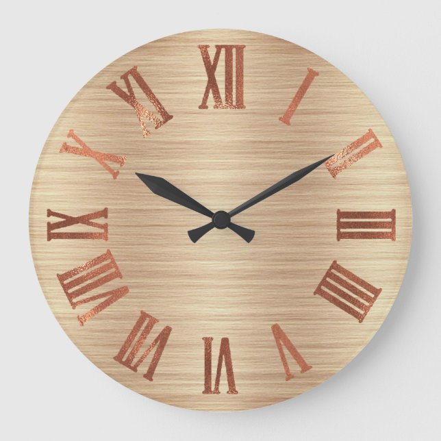 Black Copper Rose Gold Roman Wood Urban Large Clock (Front)