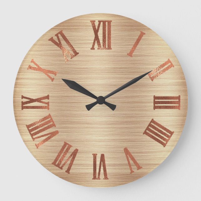 Black Copper Rose Gold Roman Wood Urban Large Clock (Front)