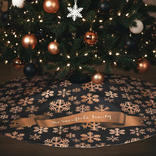 Black Copper Snowflake Family Christmas Tree Skirt